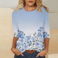 thumbnail image 2 of Pompotops Mode Femmes Confortable Col Rond Manches 3/4 Imprimé Casual T-shirt Chemisier Clair, 2 of 5