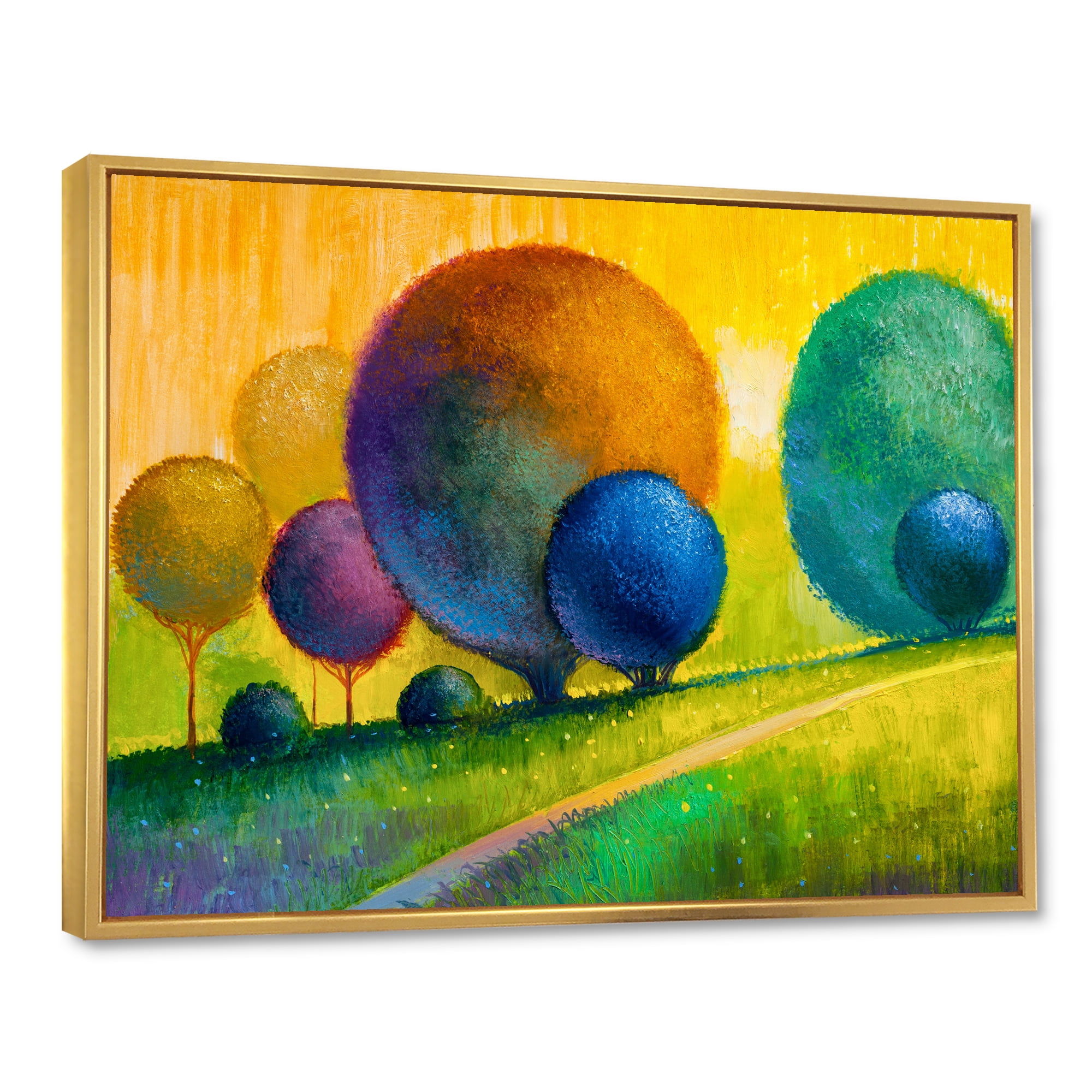Designart 'Ornamental Colourful Trees III' Modern Framed Canvas Wall Art Print