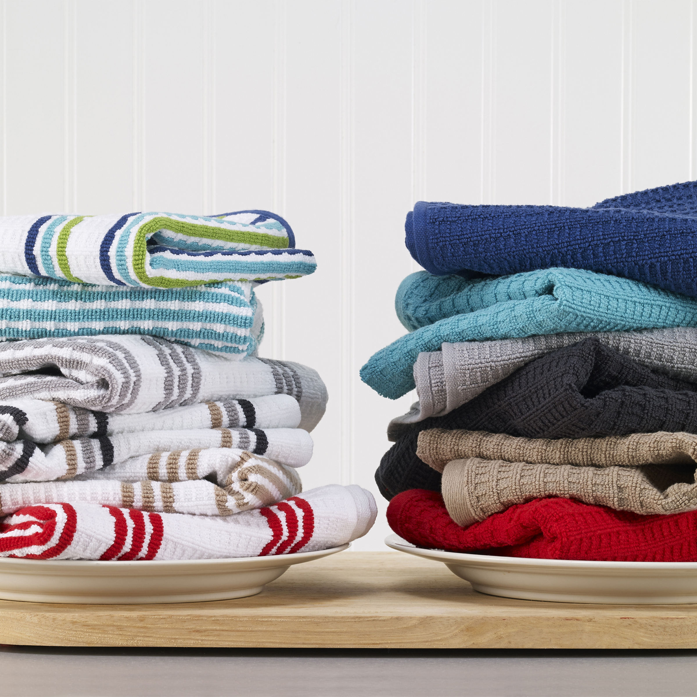 T-Fal Solid & Stripe Premium Kitchen Towels, 4-Pack, Red