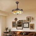 thumbnail image 2 of 42” Tiffany Style Retractable Ceiling Fan with LED Chandelier, 3-Color Change, Remote Control, 3 Speed Settings, Modern Acrylic & Copper Design for Bedroom and Living Room, 2 of 11