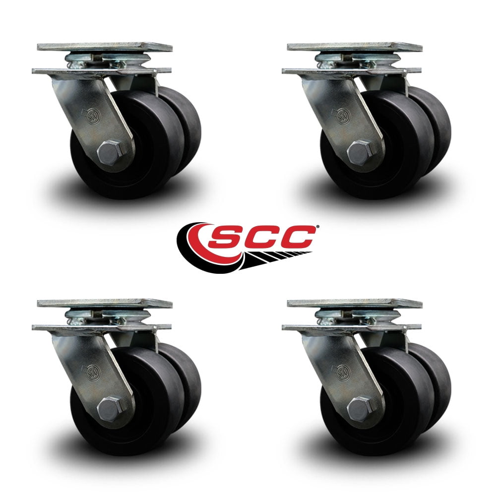 4 Inch Dual Glass Filled Nylon Wheels Swivel Caster Set with Ball Bearings SCC