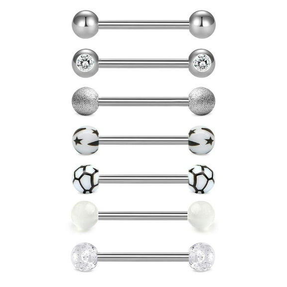 LAURITAMI 14G Surgical Steel Tongue Rings Tongue Rings Stainless Steel Barbell Tongue Straight Ring Retainer Nipple Ring Bar Length 16mm For Women Men