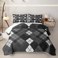 thumbnail image 2 of Erosebridal Gray Black Plaid Quilt Full,Patchwork Geometric Rhombus Full Bedspread Sets For Boys,3-Piece, 2 of 7