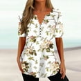 thumbnail image 3 of Fesfesfes Women Summer Clothes Sale Women's Summer V-neck Print Casual Loose Top Short Sleeve V-neck Button Blouses Tops 10(XL), 3 of 6