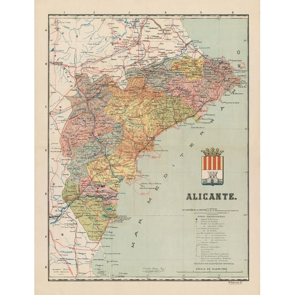 Historic Map - Alicante Spain - Martin 1900 - 23 x 30 - Vintage Wall Art