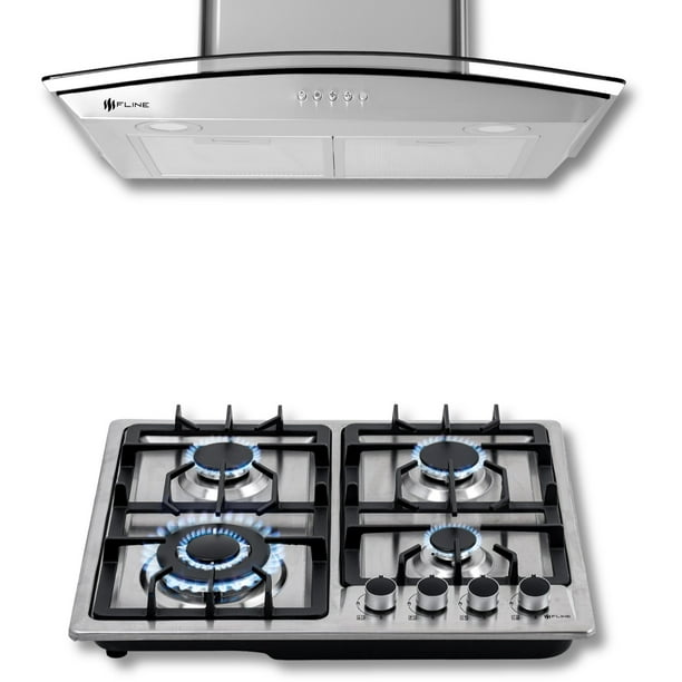 FLINE | Combo parrilla de gas y campana extractora 60 cm | Pared Botones | Acero Inox |MA4BE60