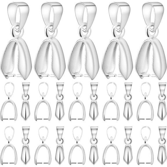 Aylifu 60pcs 19 mm Pendant Pinch Bails Large Pinch Bail Clasps Brass Necklace Pendant Clip Buckle Clasps Connectors for DIY Dangle Charm Jewelry Craft Making, Bright Silver