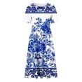 thumbnail image 4 of YueHuiYing Women's Summer Casual Blue-and-White Porcelain Print Short-Sleeve Round-Neck Knee-Length Dress, 4 of 7