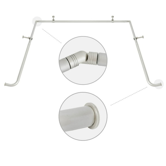 MERIVILLE 1" Bay Window Curtain Rod Set, Adjustable Side 20–37" and Center 38–72", Single Rod, Pewter