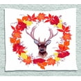 thumbnail image 1 of Fall Decorations Tapestry, Reindeer Head in Rounded Wreath Frame Made with Aesthetic Fall Leaves, Wall Hanging for Bedroom Living Room Dorm Decor, 60W X 40L Inches, Brown Orange, by Ambesonne, 1 of 2