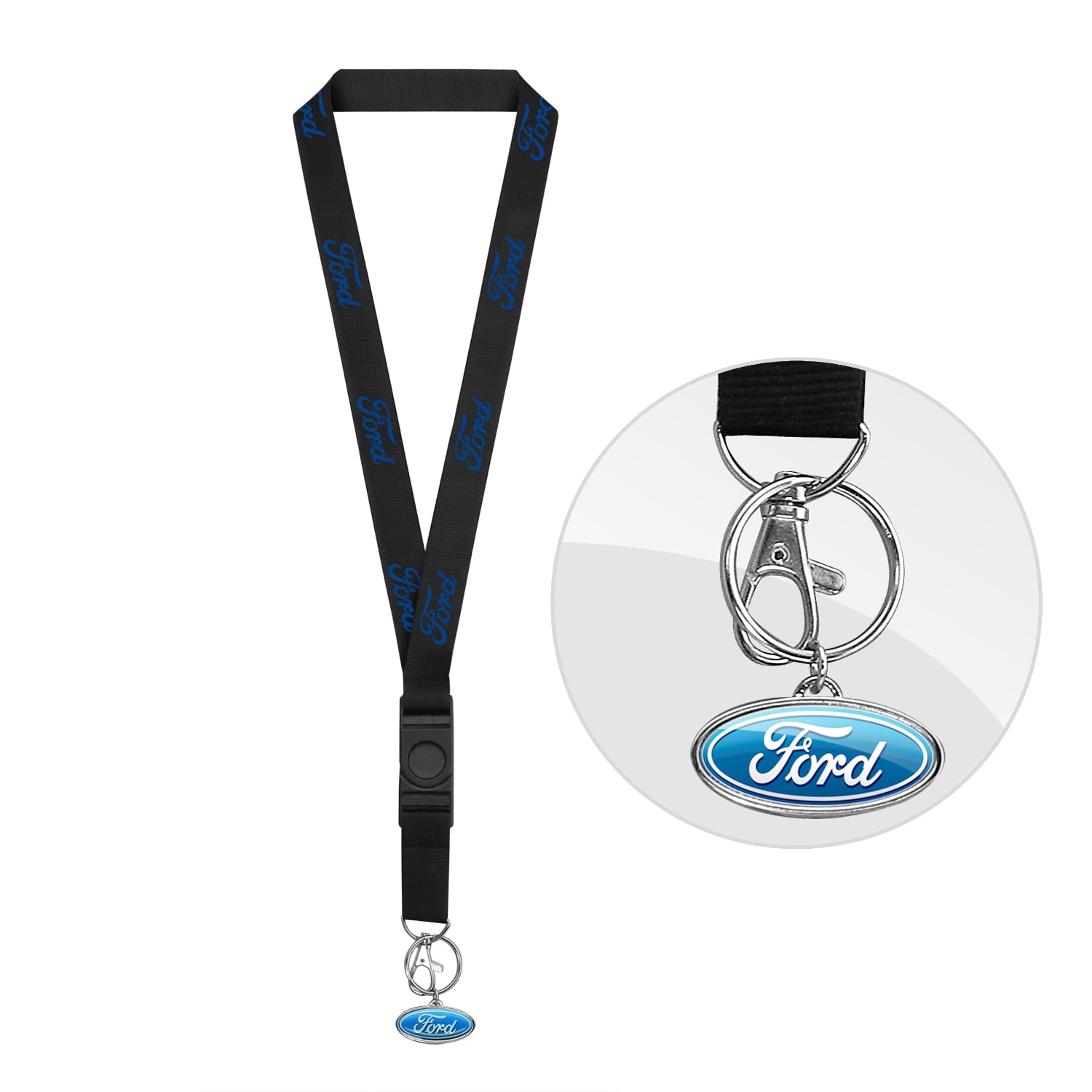 Ford Logo Black Strap ID Holder Lanyard with 3D Ford Metal Key Chain Charm