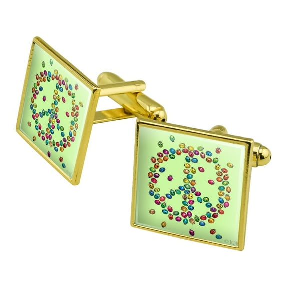 Lady Bug Rainbow Peace Sign Square Cufflink Set - Silver or Gold