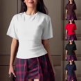 thumbnail image 6 of Diufon Cinched Waist Tops for Women Dressy Casual Dolman Sleeve Crewneck Shirts Summer Solid Color Basic Tees, 6 of 6