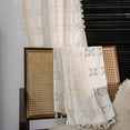 thumbnail image 3 of Crochet Lace Window Curtain Panel with Tassels Semi Sheer Hollow Curtains for Bedroom Living Room, 1 Pane Rod Pocketl, 3 of 4