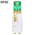 thumbnail image 2 of Disfraz de Cosplay árabe de Carnaval de Aladin de los reyes del Príncipe mítico para chico, chaleco frontal abierto con recorte trenzado y pantalones con cinturón, 2 of 5