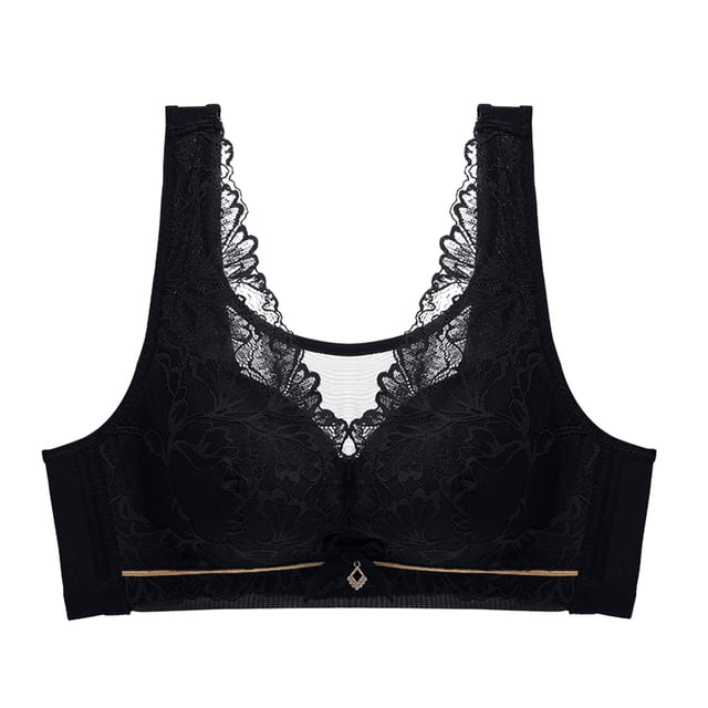Virmaxy Soutien-Gorge Sans Fil pour Femmes Aguichant Mince en Dentelle Soutien-Gorge Rassemblant Sans Armature Confortable Fixe Ajustable Collection de Poitrine Coton Noir TTTTG