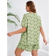 thumbnail image 6 of SHOWMALL Women's Plus Pajama Sets Pleated Front Loungewear Green Roses 3X Floral Sleepwear Ladies Pjs Sets with Pockets, 6 of 6