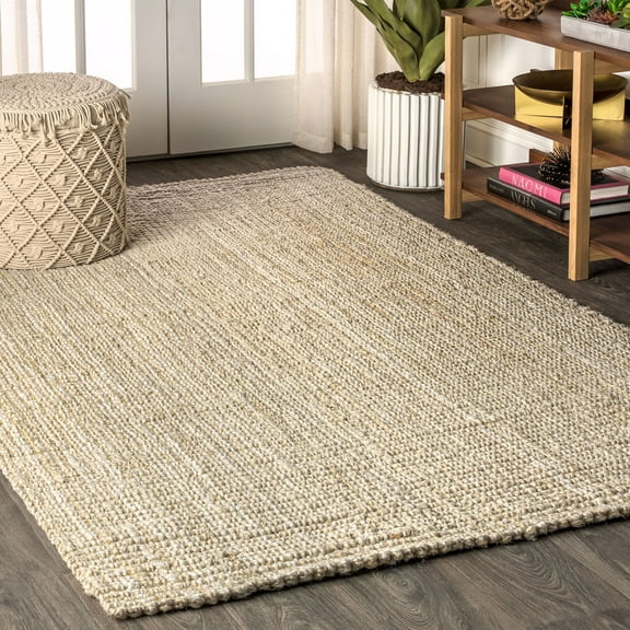 JONATHAN Y NATURAL FIBER 8 x 10 Area Rug, Hiro Hand Woven Chunky Jute - Ivory, NFR103A-8