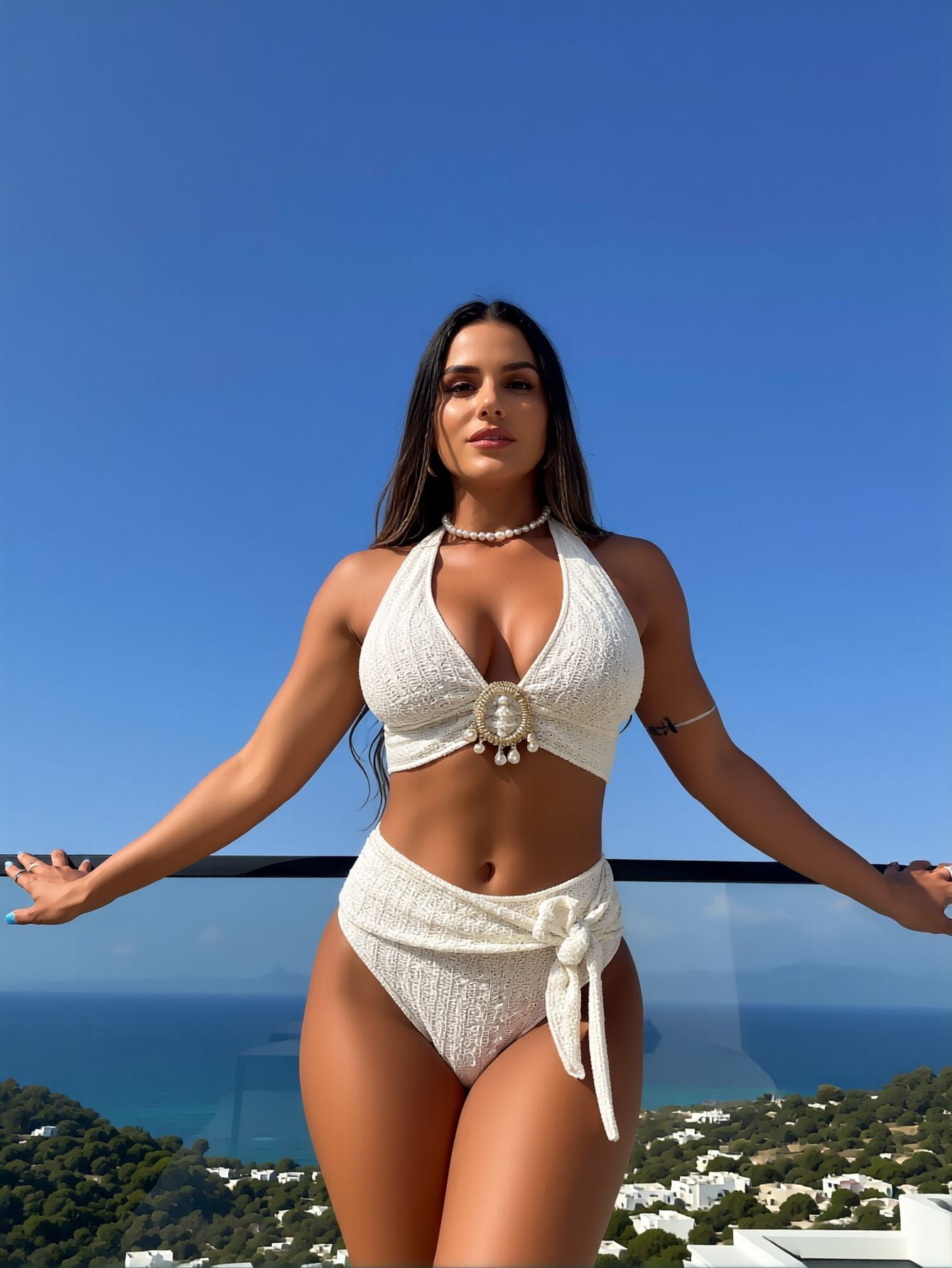 Two-Piece Swimsuit Women's Side Tie High-Waisted Tummy Control Bathing Suit for Beach Vacation
