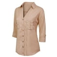 thumbnail image 3 of Made by Olivia Women's Long Sleeve Denim V-Neck Tencel Button Down Shirt, 3 of 4