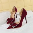 thumbnail image 3 of Zapatos de novia clásicos de tacón alto, delgados, a la moda para damas, con boca poco profunda, puntiagudos, huecos en los lados y lazo de diamante, 3 of 5