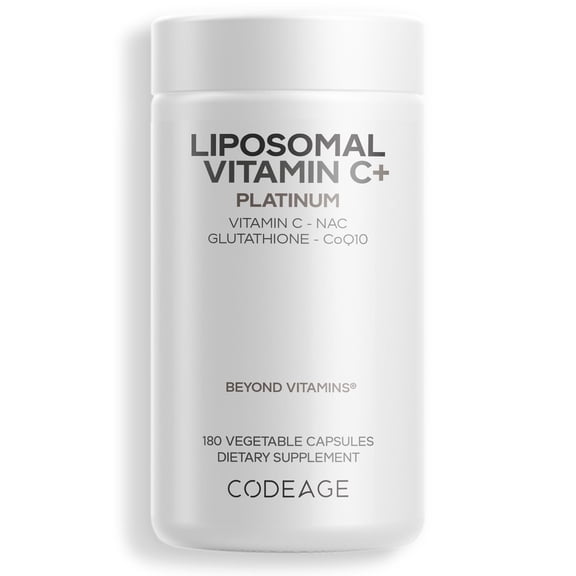Codeage Liposomal Vitamin C Platinum - 1000mg Vitamin C Vitamins, Glutathione, NAC (N Acetyl Cysteine), Resveratrol, CoQ10, Rutin, Elderberry, Quercetin, Rosehip, Citrus Bioflavonoids - 180 Capsules