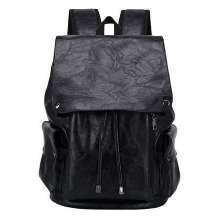 Milageto Laptop Backpack Black PU Leather Computer Bag Daybag Wear Resistant Rucksack