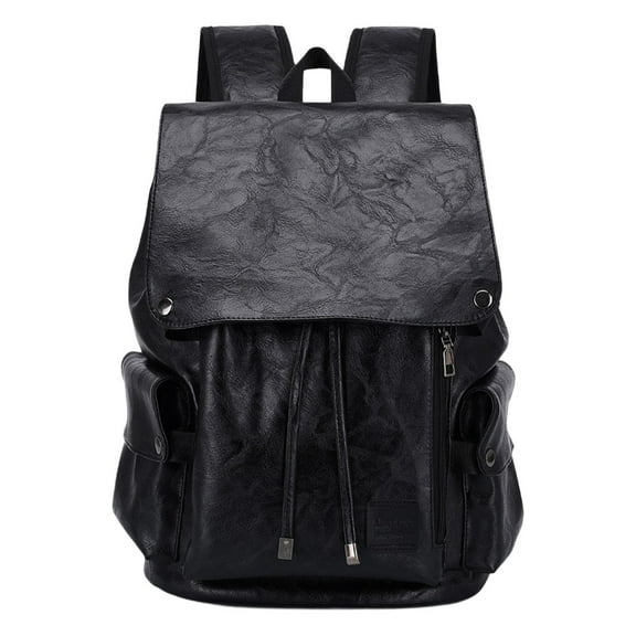 Milageto Laptop Backpack Black PU Leather Computer Bag Daybag Wear Resistant Rucksack