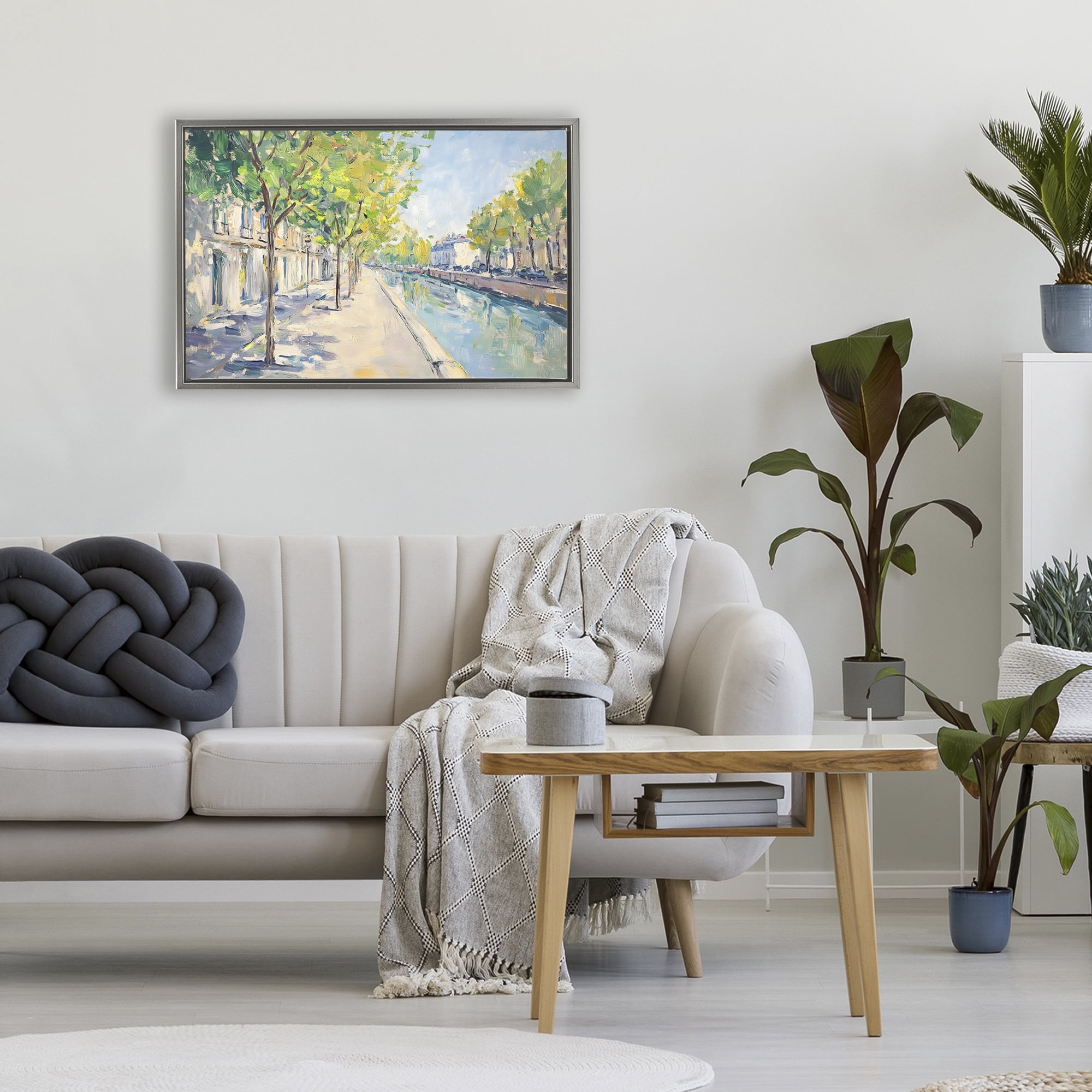 Stupell Industries Montrouge Canal Promenade Gray Framed Floater Canvas Wall Art, design by Creative Studio