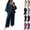 21# Navy, variant on Womens Cotton Linen Sets 2 Piece Oversized V-neck Loose Top and Wide Leg Pants Sets Casual Vacation Outfits Coffee XXL