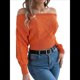 thumbnail image 1 of Suéter de Mujer con Hombros Descubiertos, Jersey de Punto con Cable Liso, Top Informal de Larga, Suéteres Cortos Color Naranja S, 1 of 10