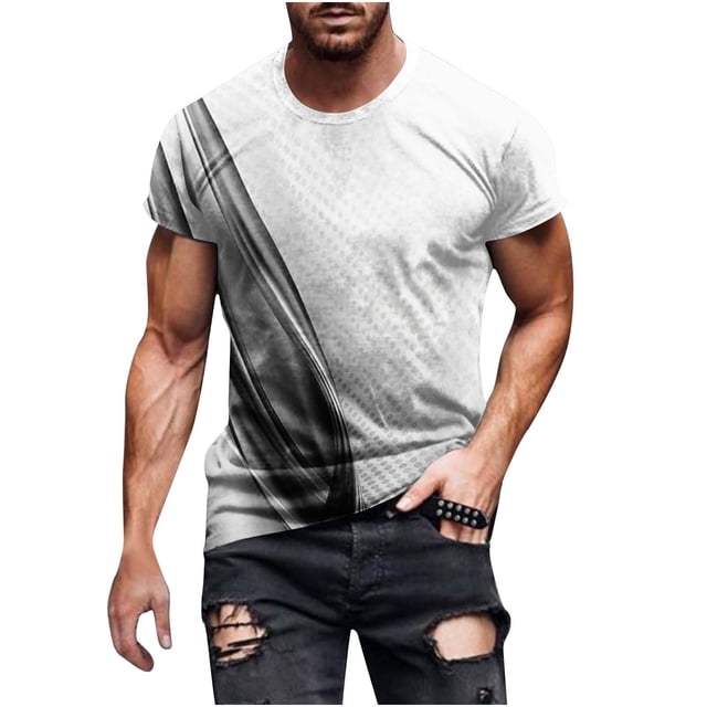 Qertyioot T-Shirt à Manches Courtes pour Hommes, Col Rond, Imprimé, Entraînement Physique, Sport, en Solde