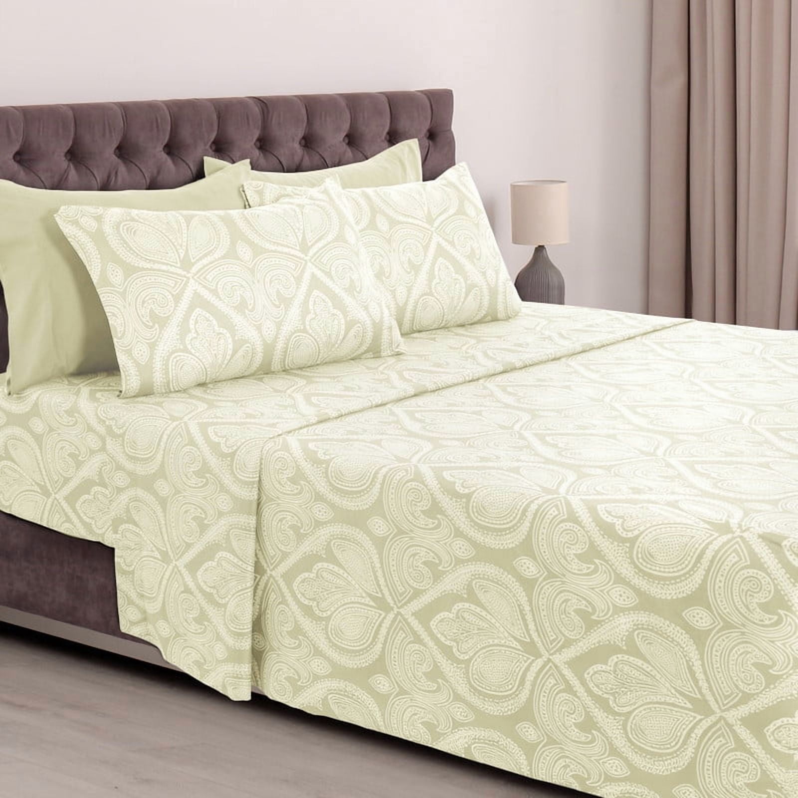 Home Collection Deals Lux Decor Collection Paisley Printed Queen Bed Sheets Set, Microfiber 6 Piece Bedding Set - Ivory