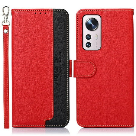 Shoppingbox Case for Xiaomi Mi 12/12X 6.28", Wallet Flip Cover Card Slot Magnetic Closure Leather Phone Case - Red