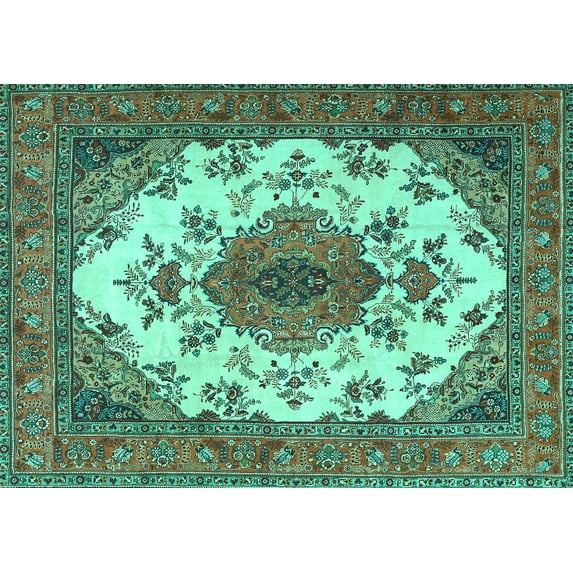 Ahgly Company Indoor Rectangle Medallion Turquoise Blue Traditional Area Rugs, 4' x 6'