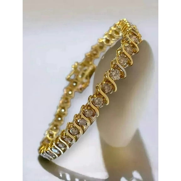 Bluebelljewels Round Cut Cubic Zirconia Women's Tennis Bracelet 14K Yellow Gold Finish