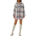 thumbnail image 2 of KOMOO Women Plaid Shirt Coat Single-breasted Long Sleeve Lapel Slit Pocket Jacket Plus Size, 2 of 9
