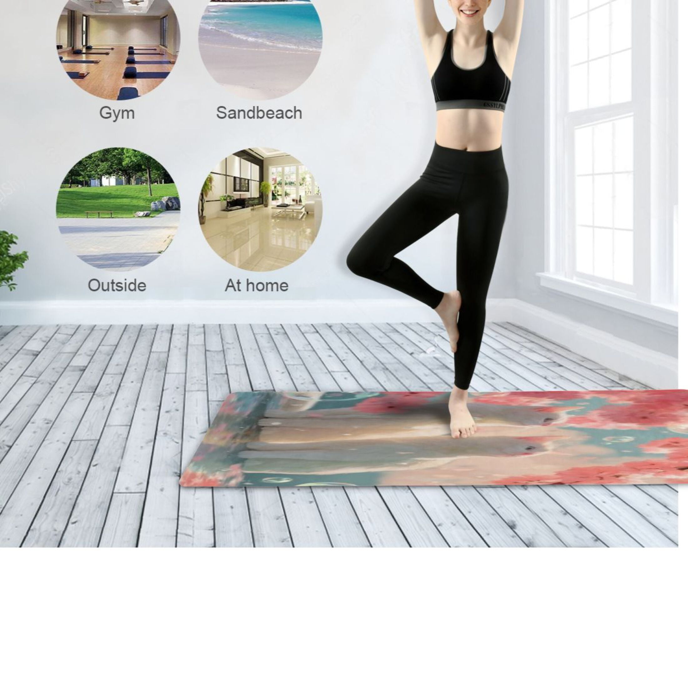 BZSMCE Yoga Mat Women Fitness Mat Blossom Cats and Bubbles Pattern
