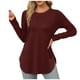 thumbnail image 1 of Túnica de manga larga con cuello redondo y abertura lateral para mujer - Camisa básica informal de corte holgado, 1 of 7