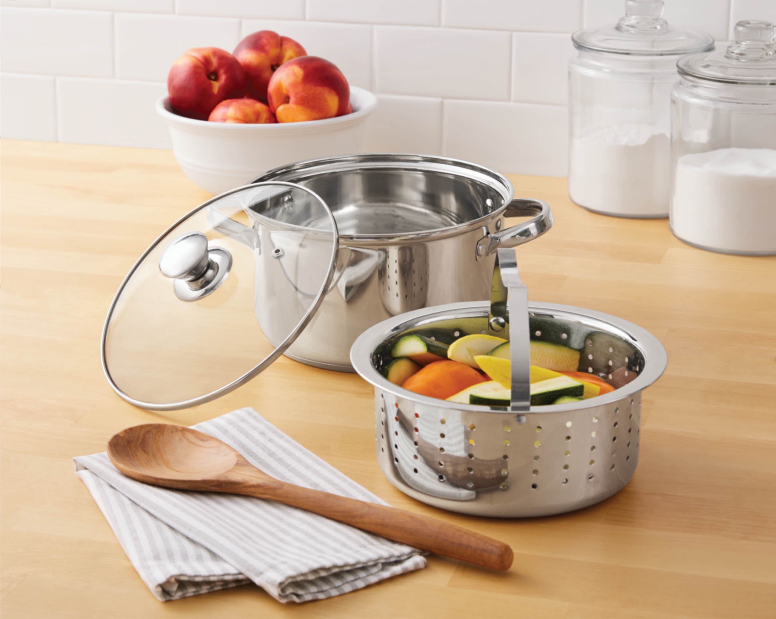 Angeles Home 4.2 qt. Stainless Steel Stock Pot in Silver with 2 qt. Steamer Insert and Lid