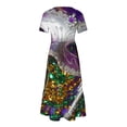 thumbnail image 4 of Fshaion Robe d'Été pour Femmes 2024 Grande Taille Mardi Gras Imprimée Carnaval Manches Courtes Col Rond Robe Décontractée Fluide à Volants Maxi Robe de Plage avec Poches Liquidation à Moins de 10!, 4 of 6