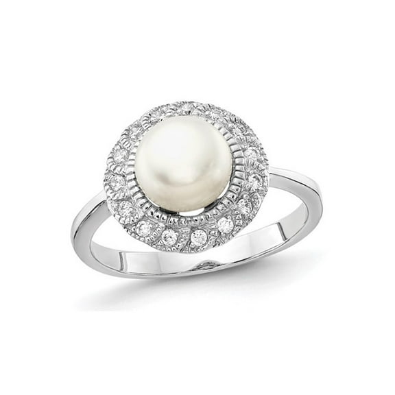 Freshwater Cultured Pearl Ring in Sterling Silver with Synthetic Cubic Zirconia (CZ) for Women