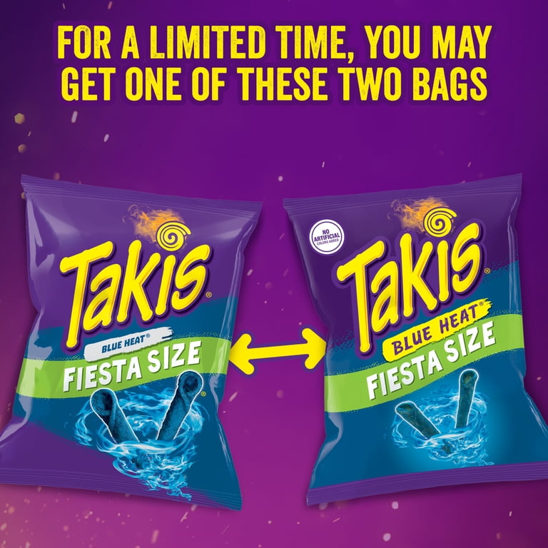 3 pack) Takis Blue Heat 17 oz Fiesta Size Bag, Hot Chili Pepper