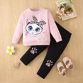 thumbnail image 2 of TOWED22 Baby Girl Clothes Toddler Fall Winter Outfits Cute Long Sleeve Striped Ruffle Shirt and Flared Pants Set,Pink,2-3 Y, 2 of 4