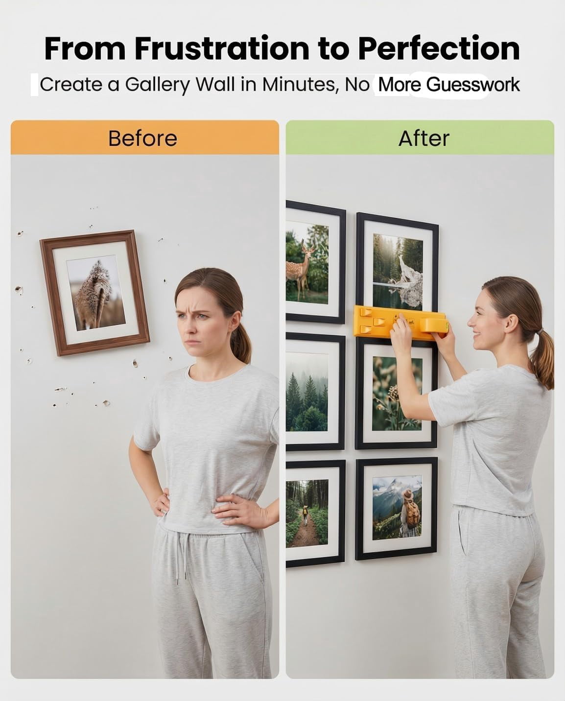 Picture Hanging Kit, Instaframe Picture Hanging Tool with Level for Quick and Precise Position, Hang and Level Wall Hanging Kit for Sawtooth/ Wire Hanger, Photo Frame/ Painting/ Home Decor