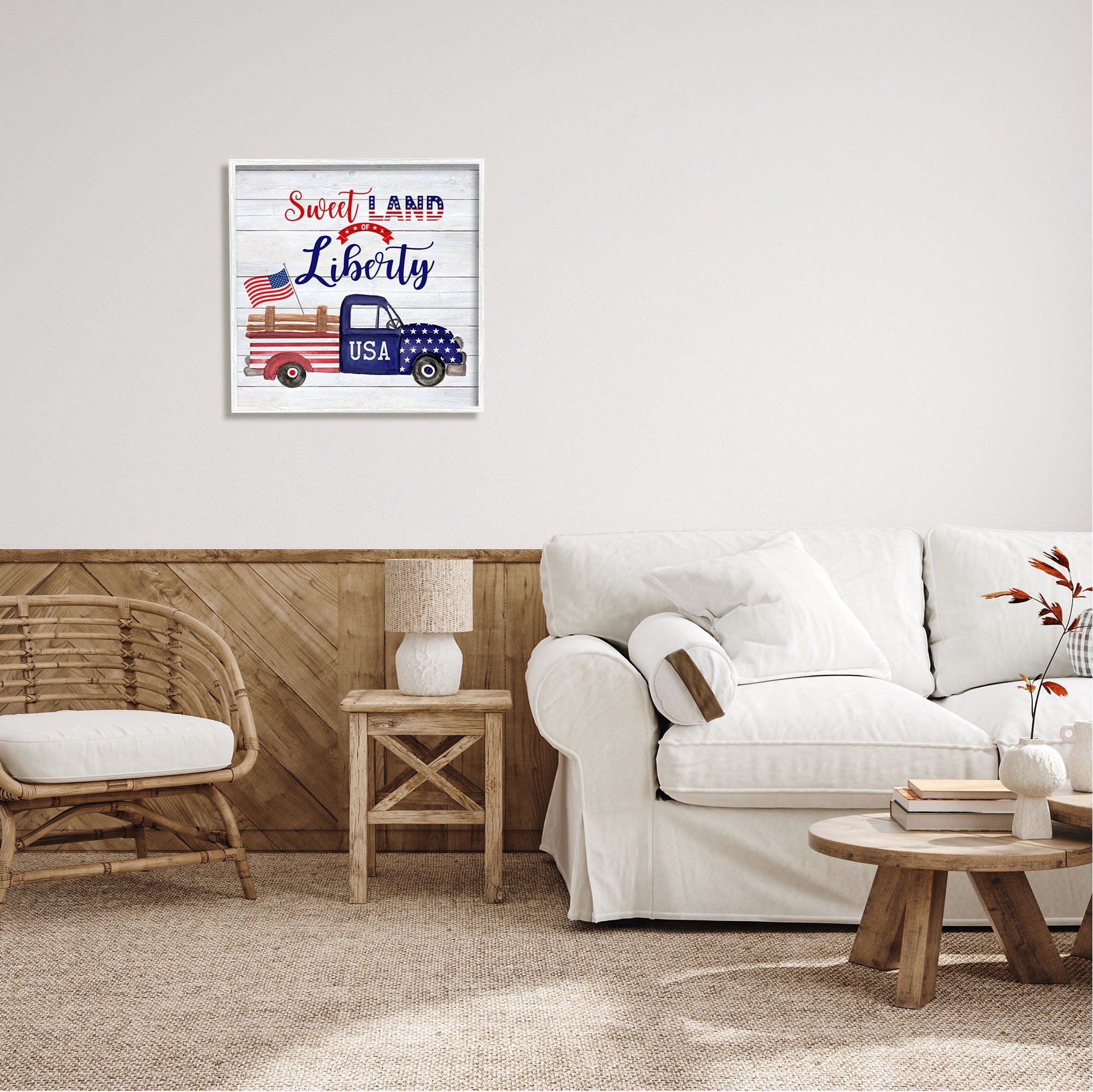 Stupell Industries Country Liberty Phrase Holiday Painting White Framed Art Print Wall Art, 24 x 24