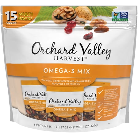 Orchard Valley Harvest  Omega - 3 Mix - Walnuts  Cranberries  Almonds & Pistachios (15 - 1 oz Bags)
