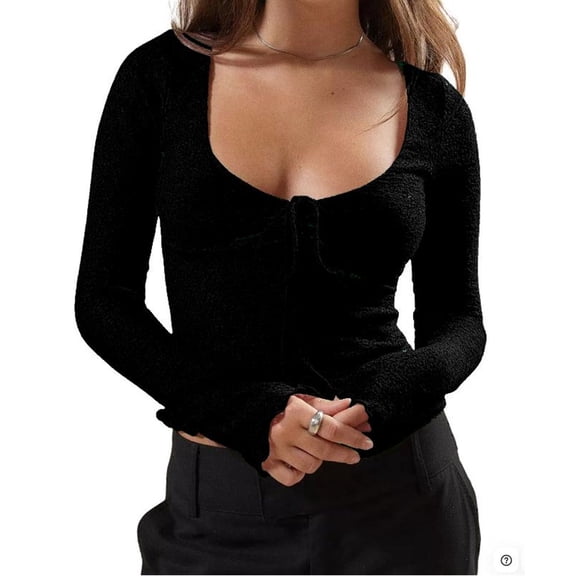 Long Sleeve Women's Sexy Scoop Neck Crop Tops Slim Fit Lace Blouses