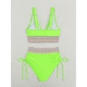 thumbnail image 4 of Bikini de Dos Piezas para Mujer, Cintura Alta, Cuello Halter, Traje de Baño, Verde Fluorescente, Talla S, 4 of 7