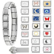 HZHUAFULTD Italian Charms Bracelet Sets with 1Pcs Starter Brascelet,9Pcs Charms and Opening Tools,9mm Italian Modular Charm Bracelet Link Handmade DIY Module Jewelry Gifts B-Starter Bracelet Set-20Pcs